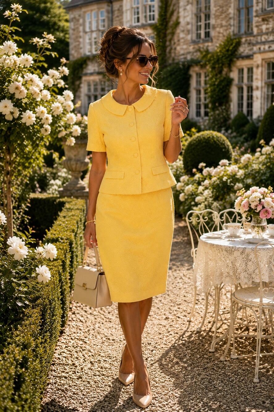 Miss Dorby Yellow Textured Skirt Suit 2 Piece Set Size 12 NWT Jacket